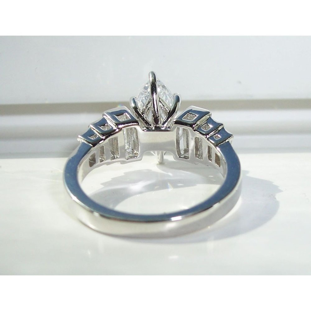 925 STERLING SILVER Marquise & Baguette Cubic Zirconia Ring - Picture 11 of 16